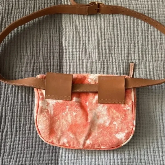Clare V Canvas Fanny Pack Belt Bag Leather Strap Tie Dye Blood Orange Cloud - Picture 2 of 10